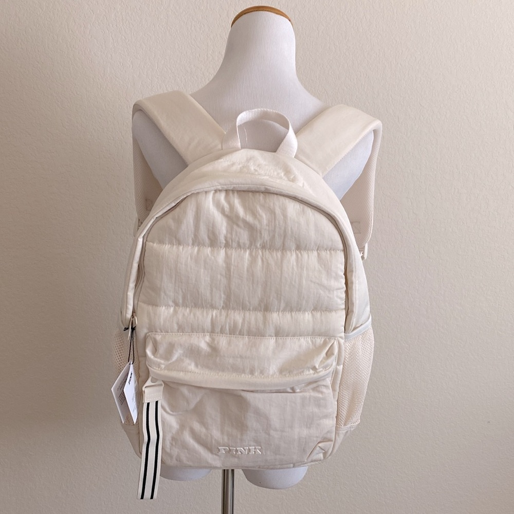 Victoria’s Secret Pink Quilted Puffer Backpack in White Shell